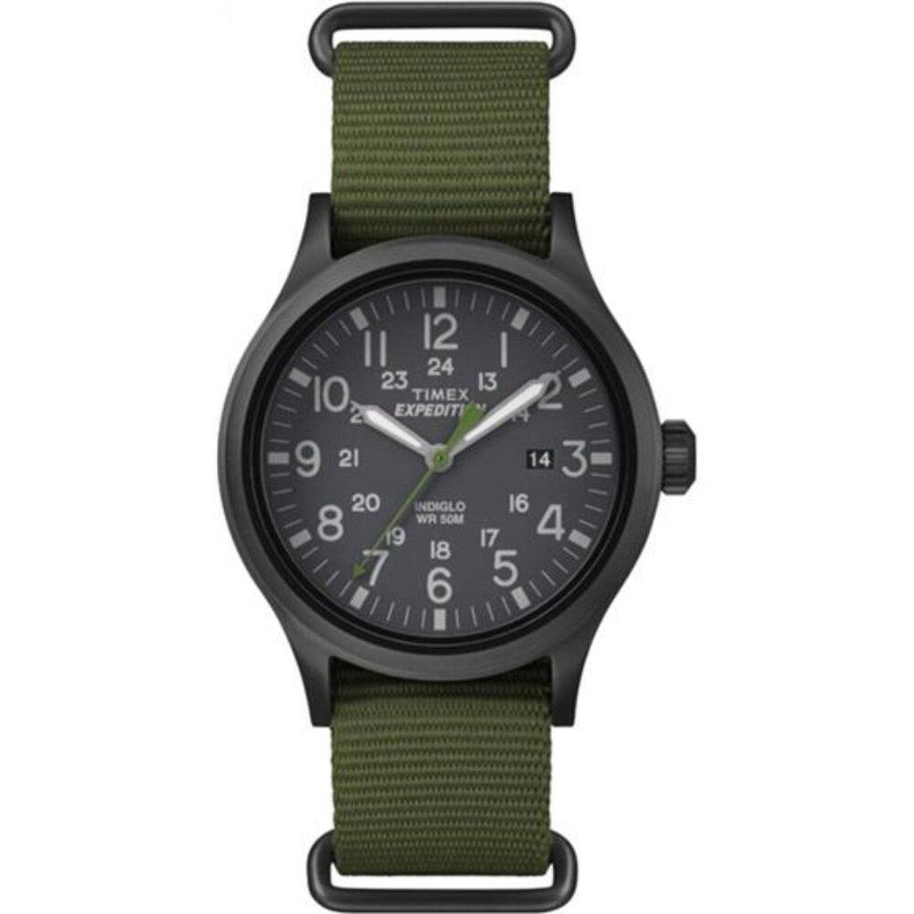 Men's Expedition Scout 40mm Watch –Black Case Black Dial with Green Fabric Strap